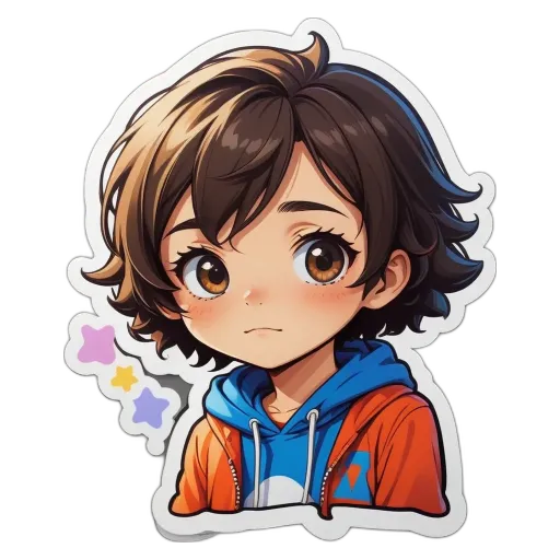 A boy with a blue hoodie and orange and blue jacket looking down with his mouth open.