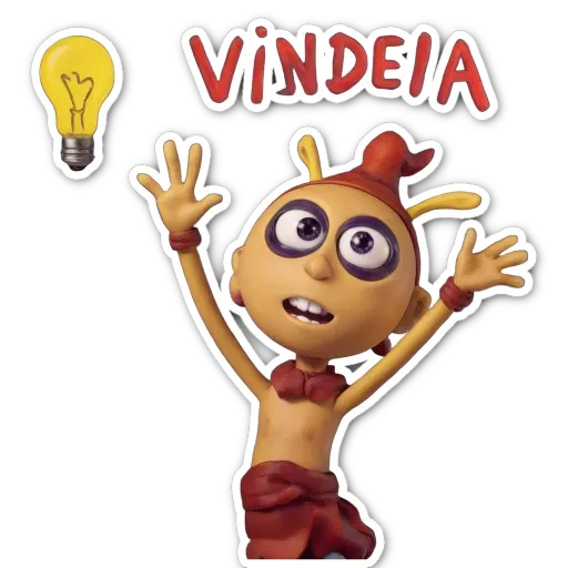 A sticker of a light bulb and the word "Vindela" on it.