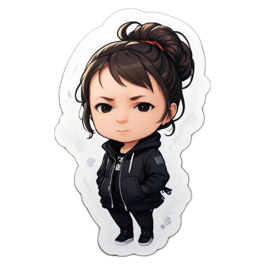 A girl with a black jacket and a black hairband.