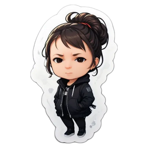 A girl with a black jacket and a black hairband.