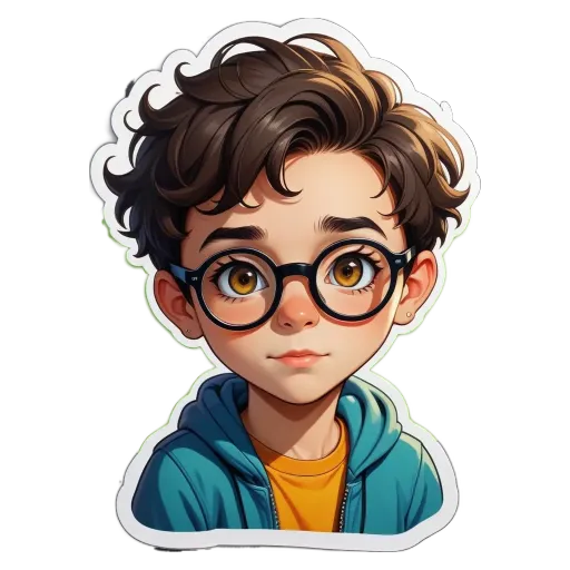 A boy wearing glasses and a blue jacket.