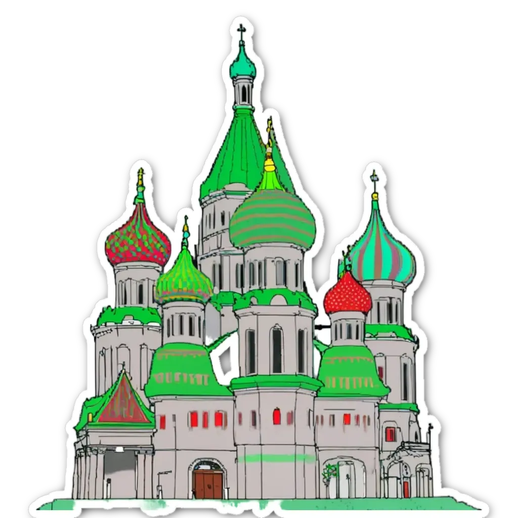 A green and white cathedral with a red roof.