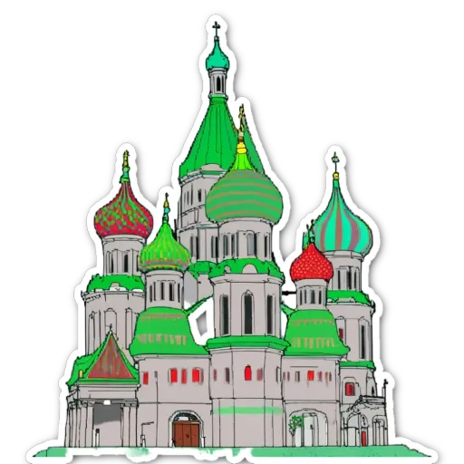A green and white cathedral with a red roof.