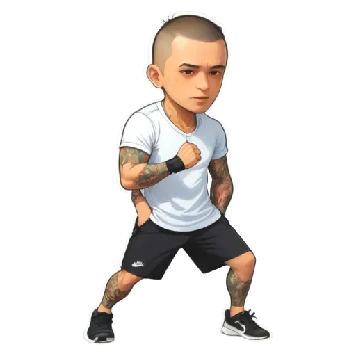 A boy is shown with black and white shorts and a white tshirt.