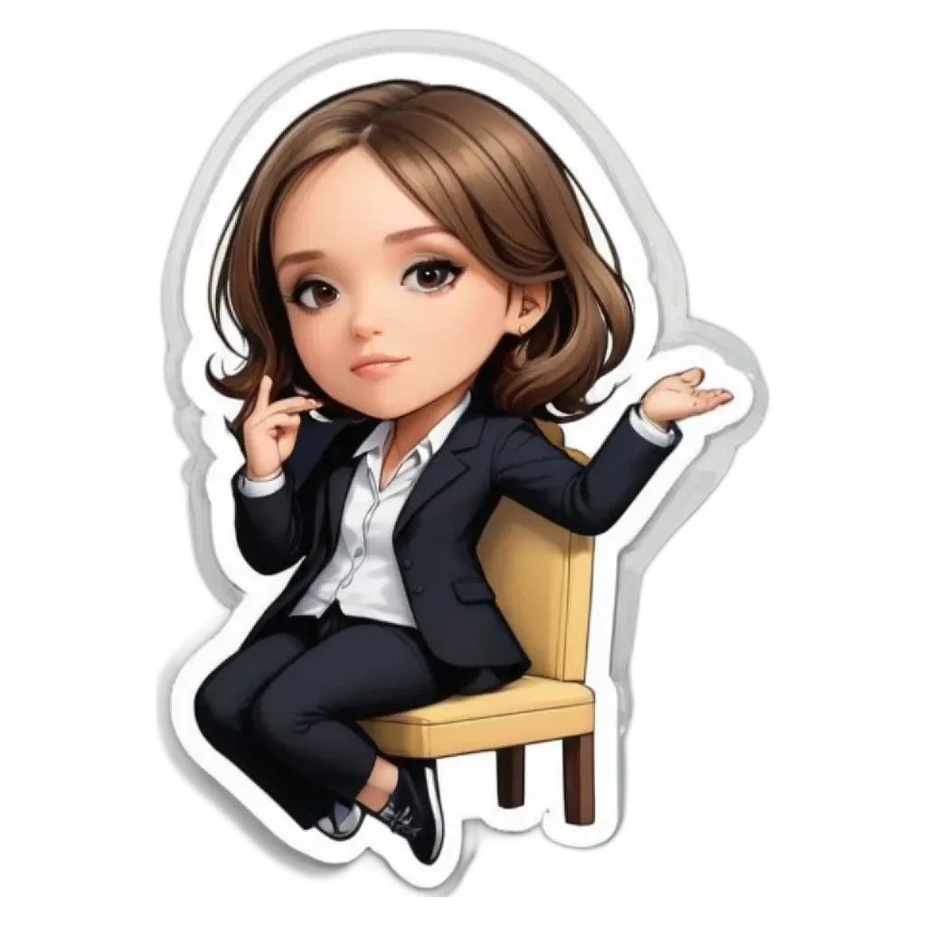 A girl is sitting in a chair in a cartoon.