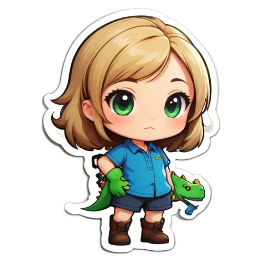A girl holding a dinosaur is the only detail shown.