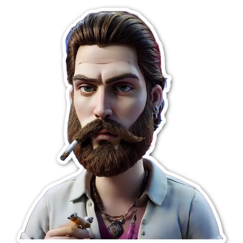 A sticker of a man smoking a cigar.