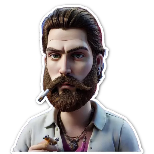A sticker of a man smoking a cigar.