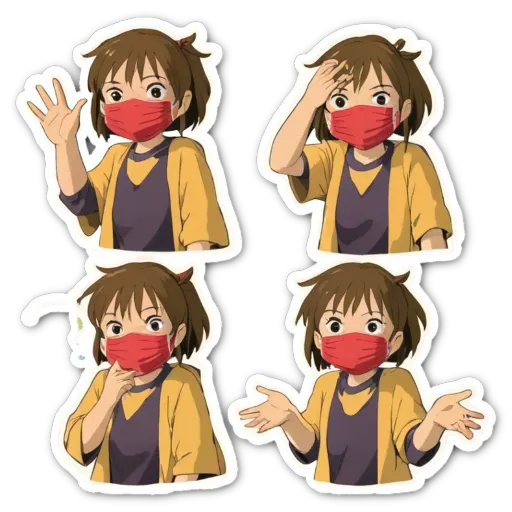 A girl with a mask on her face in different stages.