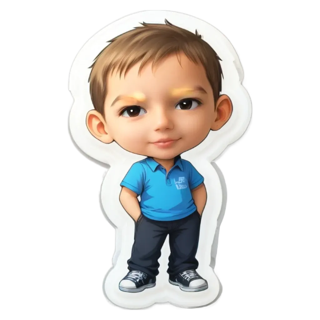 A boy that has a blue shirt on and is standing with his hands in his pockets.