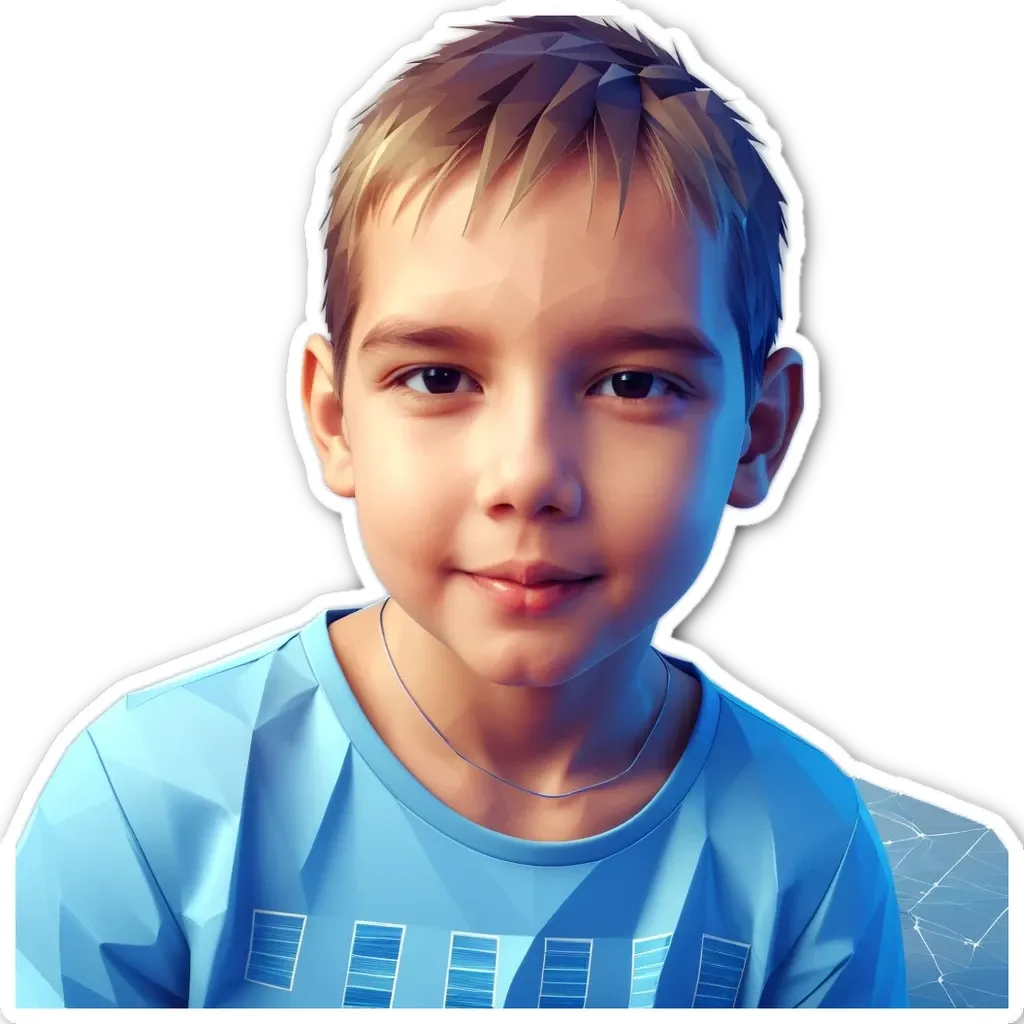 A boy with a blue shirt and blue hair.