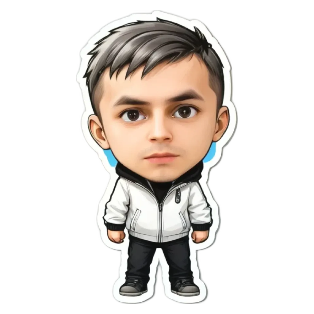 A boy character from a drawing was used to make a sticker.