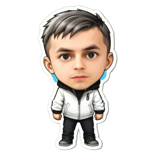 A boy character from a drawing was used to make a sticker.