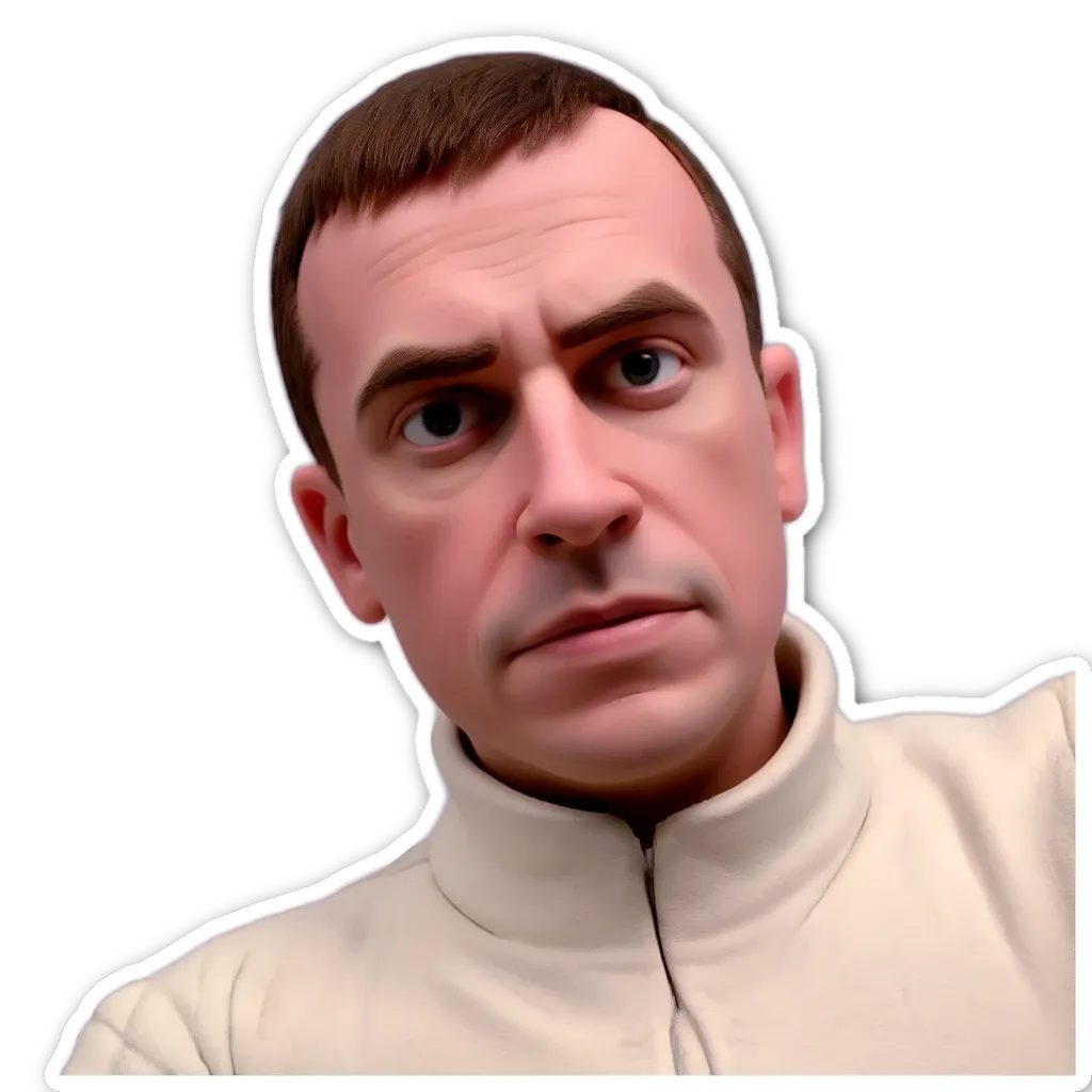 A sticker of a man's face with a label that says 'this is an image of'.