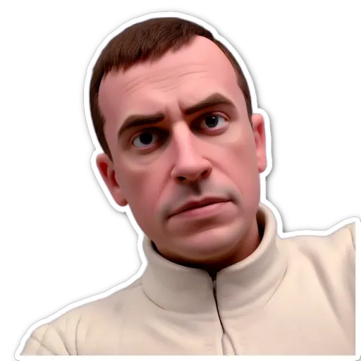 A sticker of a man's face with a label that says 'this is an image of'.