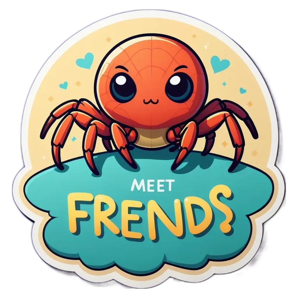 A spiderman spider sticker with a question mark over the word friends.