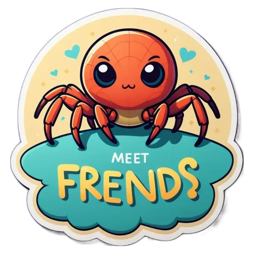A spiderman spider sticker with a question mark over the word friends.