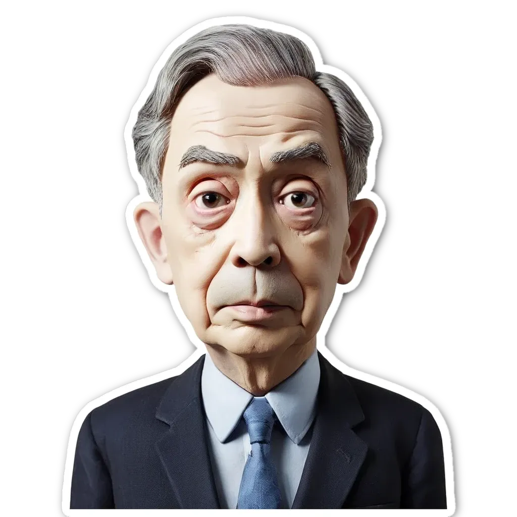 A cartoonish photo of a man wearing a suit and tie.
