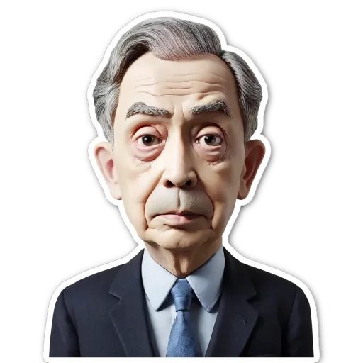 A cartoonish photo of a man wearing a suit and tie.