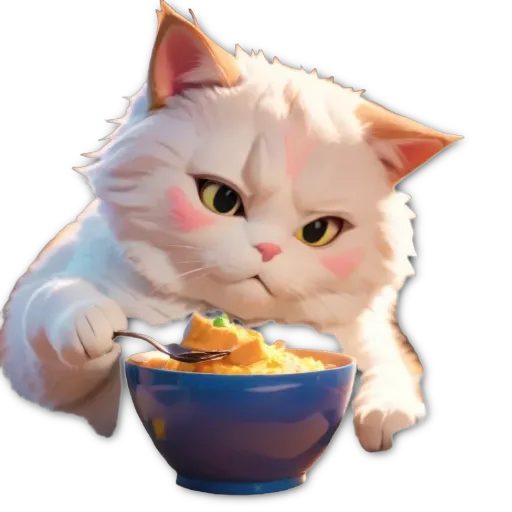 a cat eating out of a bowl.