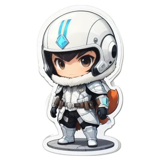 A boy is standing in a white outfit with a helmet and holding a stuffed animal.