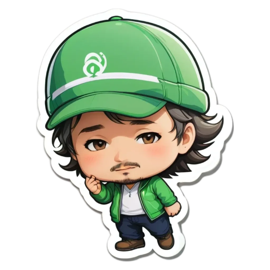 A boy is wearing a green hat and jean jacket.