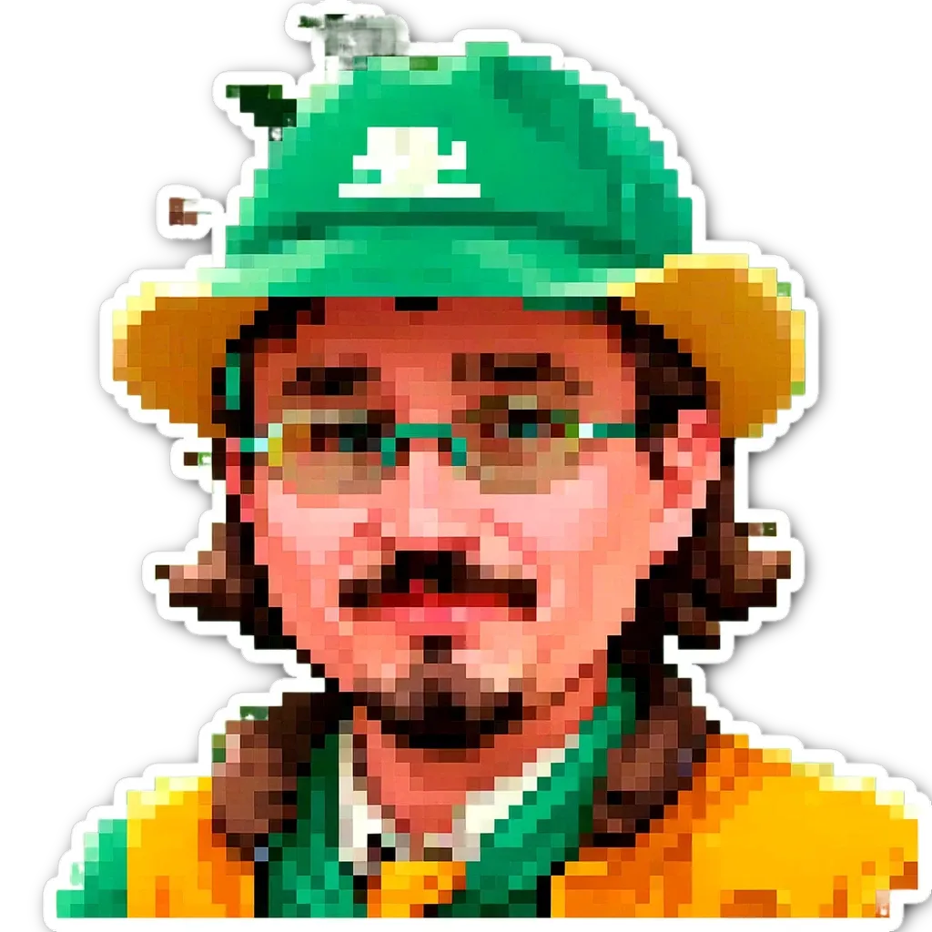 A man is wearing a green hat and glasses.