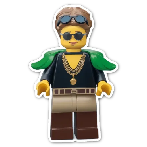 A lego person wearing sunglasses and a gold chain.