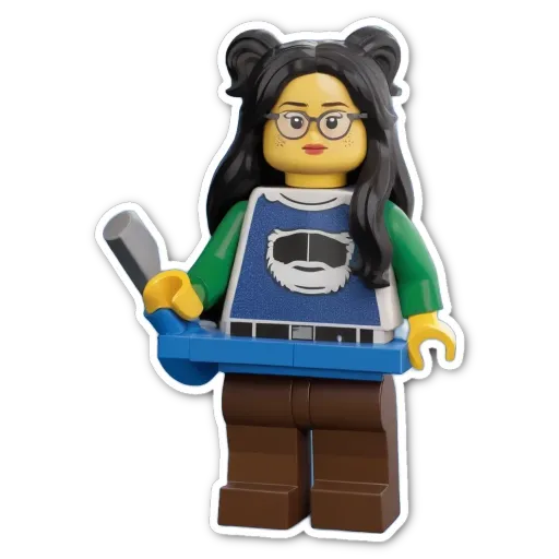 A blue and white lego person holding a bat.