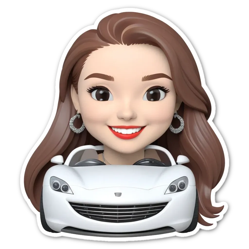 A sticker of a girl's face in a car.