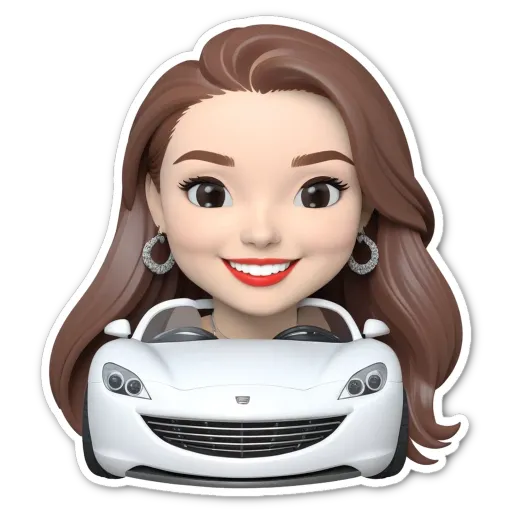 A sticker of a girl's face in a car.
