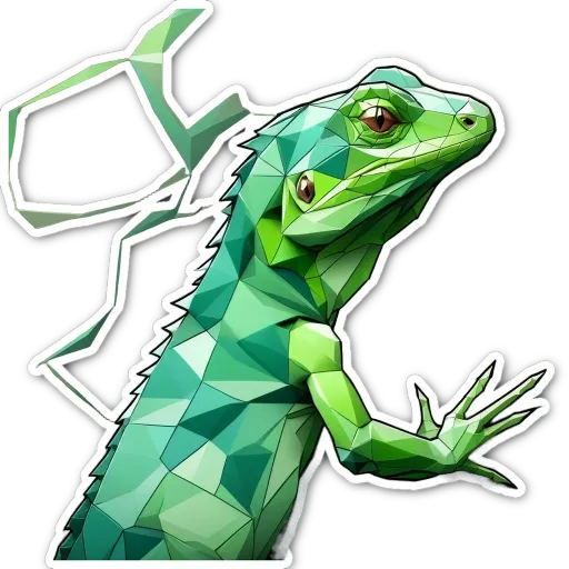 A lizard sticker in green with a triangle for a head.