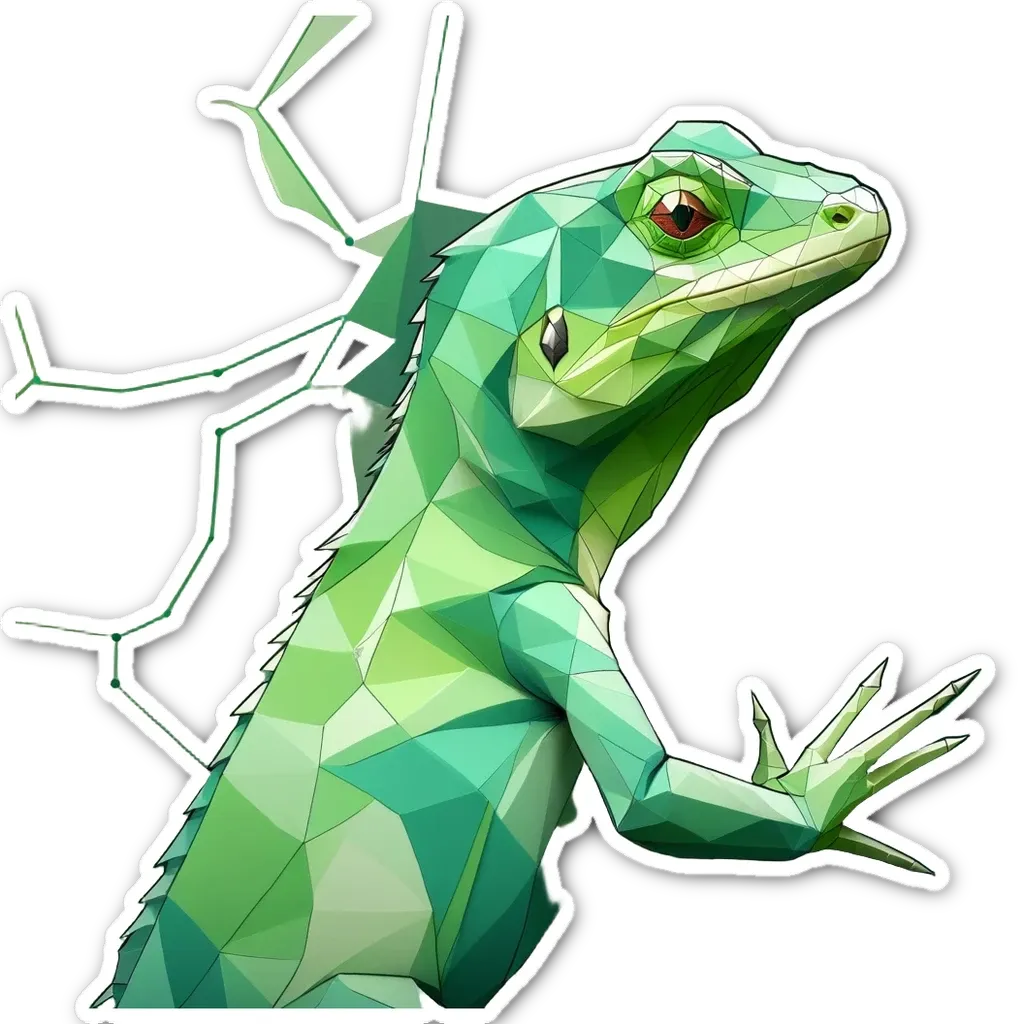 A lizard sticker in a polygonal shape.