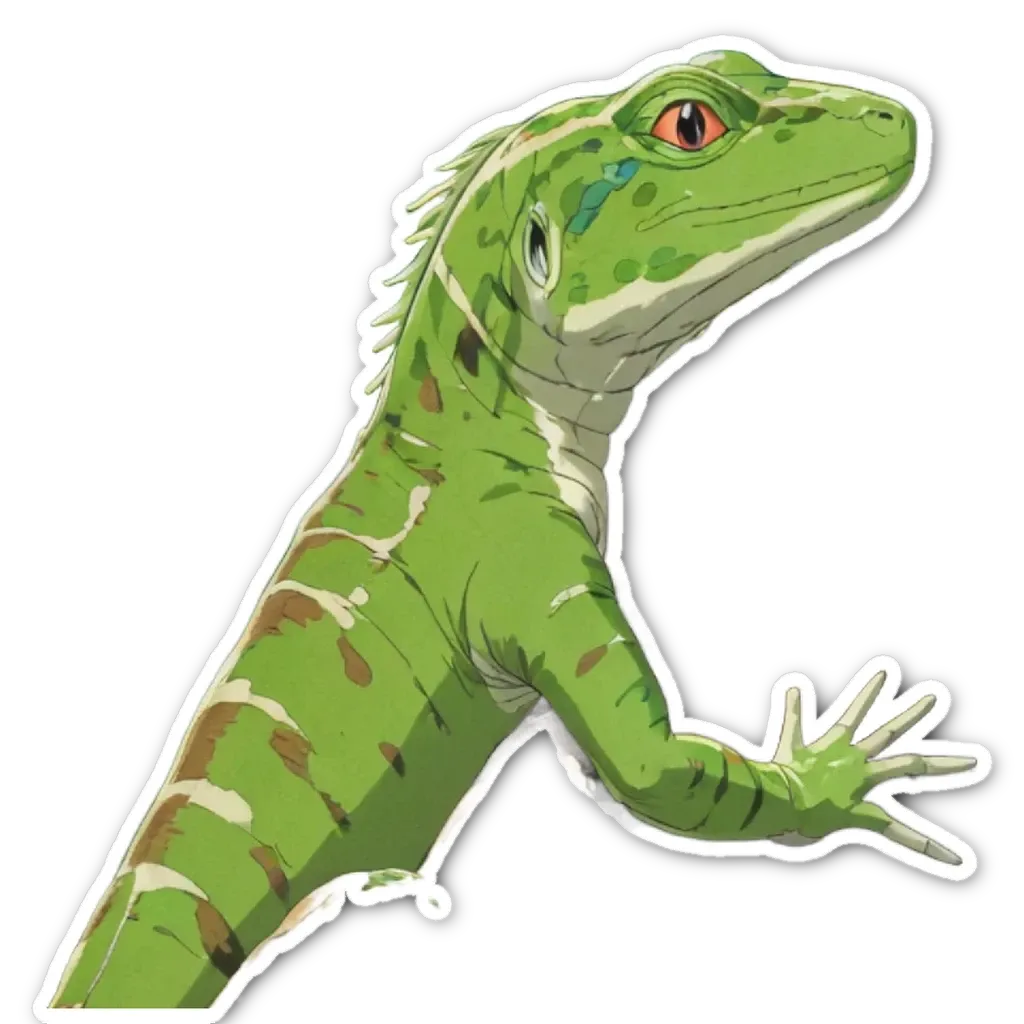 A green lizard looks at something behind it.