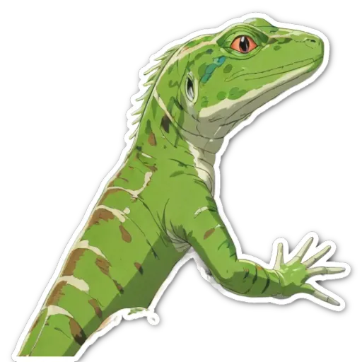 A green lizard looks at something behind it.