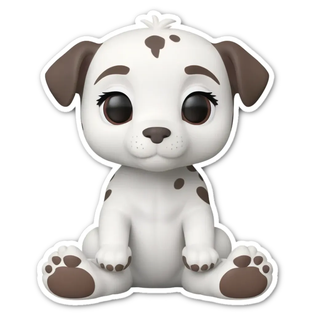 A sticker of a dog that is white and brown.