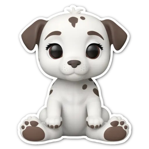 A sticker of a dog that is white and brown.