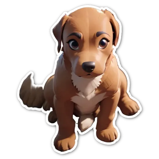 A sticker of a puppy with a black background.