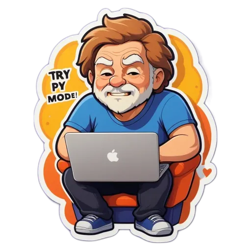 An old man trying to use a computer is the focus of the image.