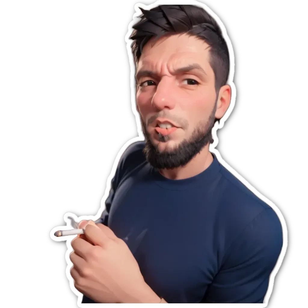 A man holding a cigarette and staring at the camera.