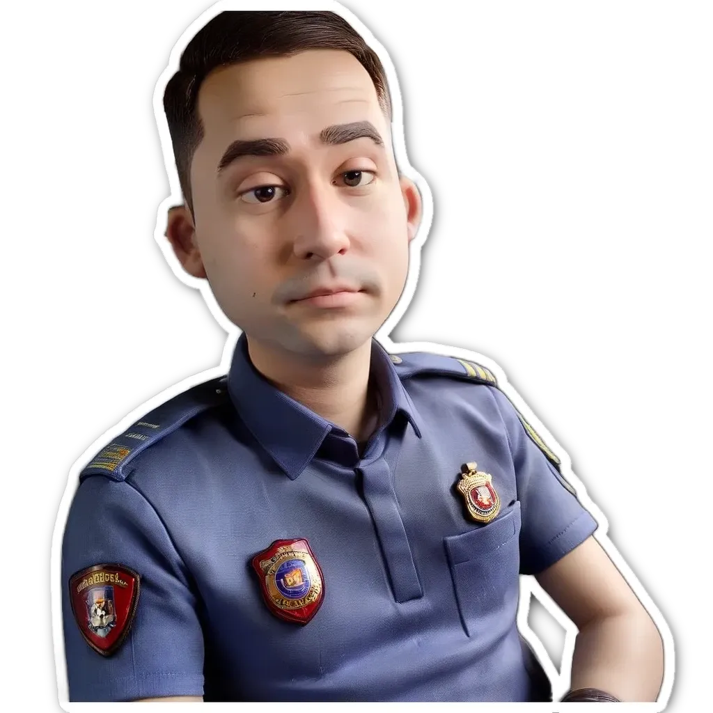 A sticker of a man that looks like a police officer.