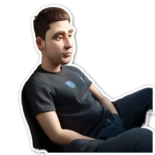 A man with a black shirt and blue jeans.