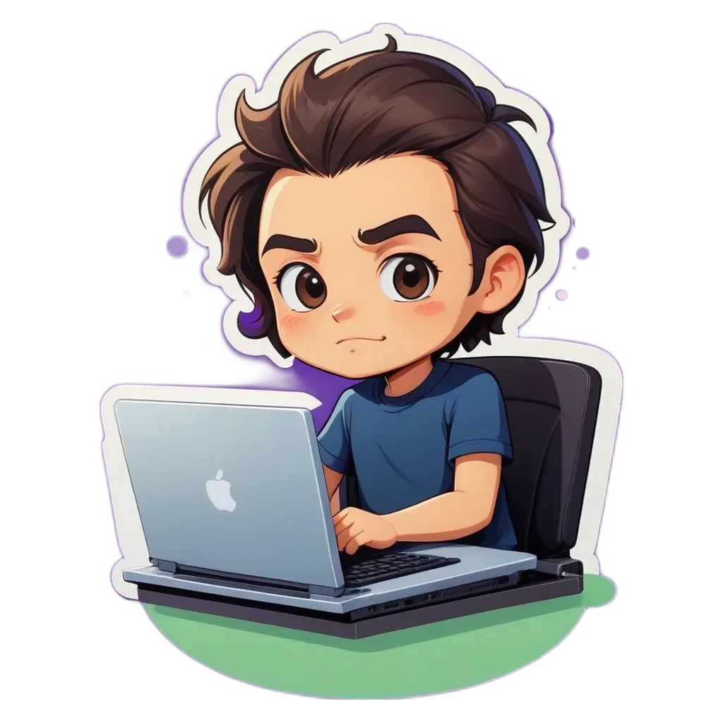 A boy using an apple laptop is sitting at a table.