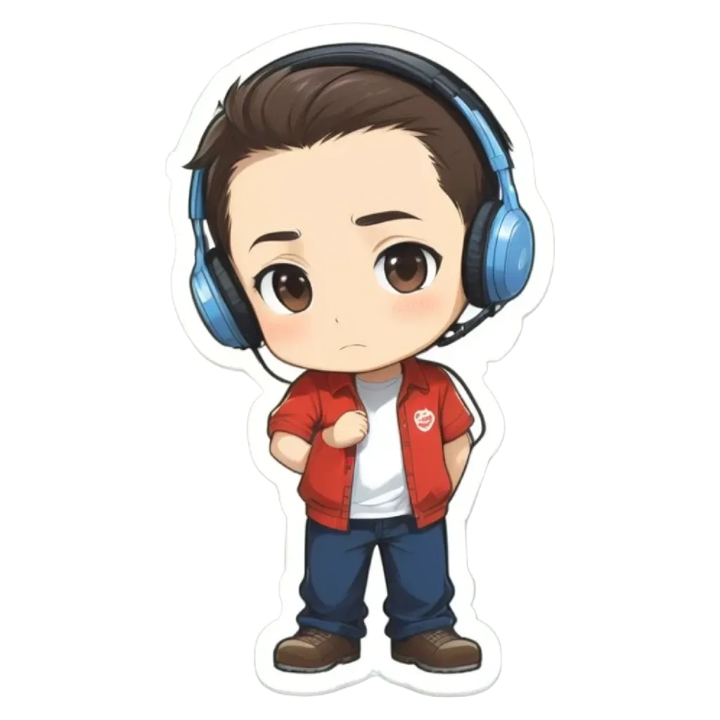 A boy with headphones on a sticker.