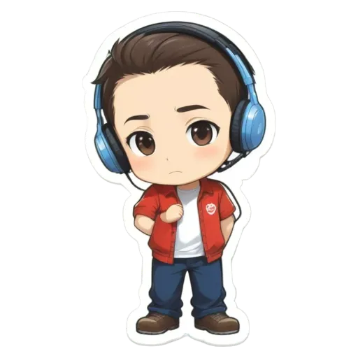 A boy with headphones on a sticker.