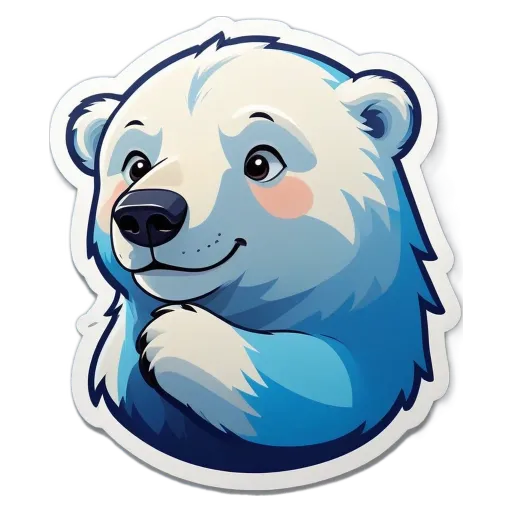 A polar bear with a blue nose and a black mouth.