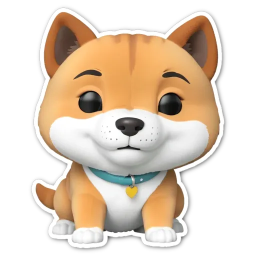 A sticker of a dog that is brown and white.