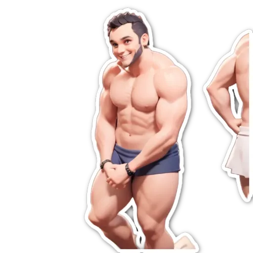 A man with muscles showing off his shirt and a skirt showing underneath.