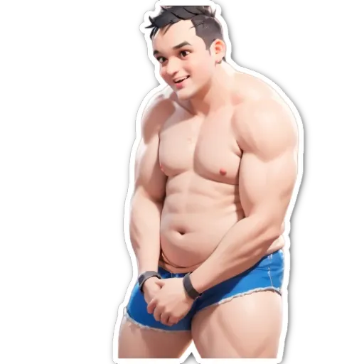 A man with no shirt, shorts, and a watch on his wrist.