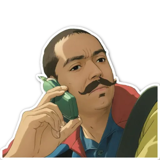 A man with a mustache and a green phone.